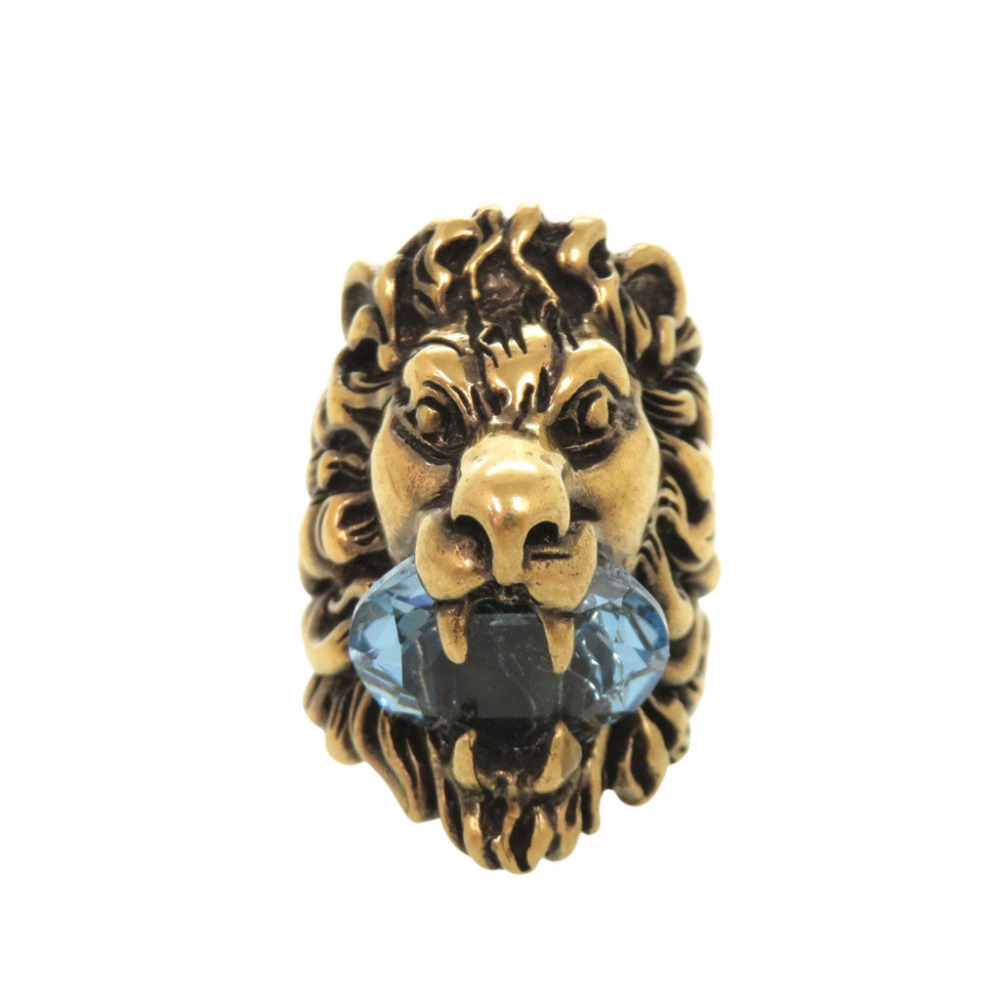 Gucci Lion Head Metal Stone Ring, Size #8 (approx.), Gold, 1490GUCCI